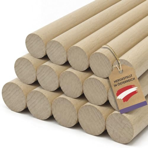 vasalat Trästavar för pysselset – träpinne 100 cm x 4/6/8 mm perfekt för gör-det-själv-projekt, rund stav bok omålad, slät – 15 stycken