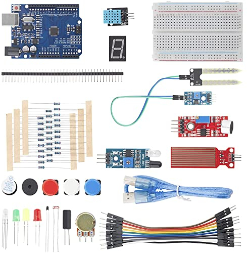 AZDelivery Elektroniskt starter kit för skolbarn elektroniskt DIY nöjespaket med USB-kabel, brödbräda, sensormoduler och motståndssats elektronik som är kompatibel med Arduino