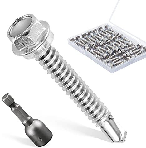 Litorange 50 PCS M6.3 * 32mm 410 Stainless Steel Self Drilling Hex Head Screws, Hex Head Self Tapping Screws for Fixing Corrugated Metal or PVC Roof Panels, Cladding, Wire Ducts