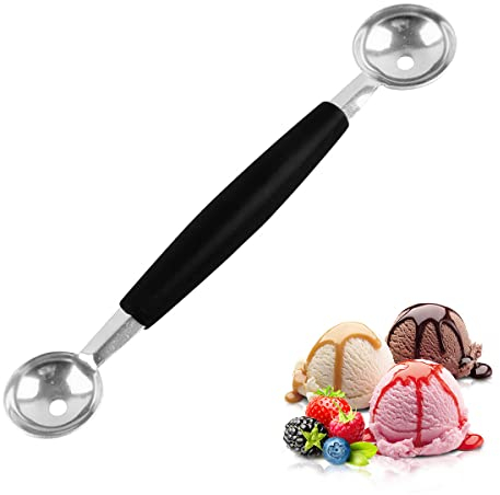 Jagowa 1 Piece Stainless Steel Digging Spoon Double-Sided Ice Cream Spoon Fruit Platter Melon Baller Scoop Silver Spoon