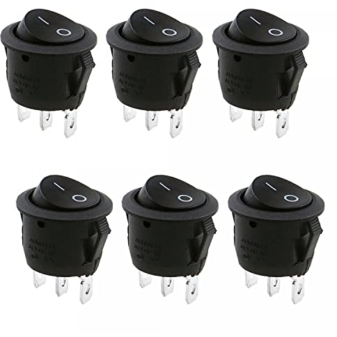 6x Kippschalter Wippschalter 3 polig rund, Rot Schwarz Weiß ON/OFF 6A/250V Kunststoff push Button Switch Schalter | schwarz