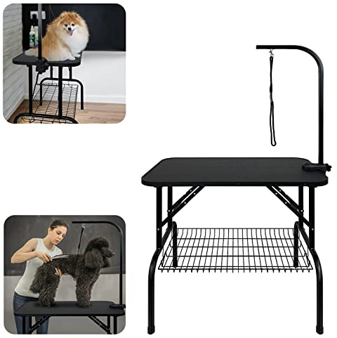 XMTECH Mesa de ajuste para perros, altura ajustable, mesa de cuidado para perros, peluqueros para perros, mesa de baño plegable, mesa de cuidado para perros, gatos hasta 60 kg, 80,5 x 49,5 x 155 cm