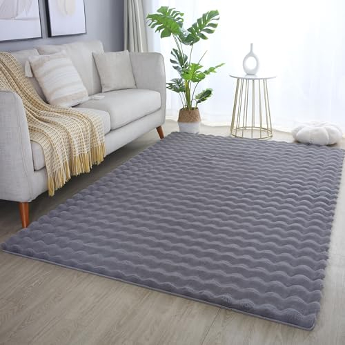 Flauschiger Teppich Wohnzimmer deko Modern Unicolor & Einfarbig Waschbarer Hochflor Teppich Shaggy 3D Optik Schlafzimmer Teppich Kunstfell Super Soft Weich Farbe: Grau, Grösse: 160 x 230 cm