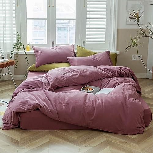 AMWAN Jersey stickad bomull påslakan tvilling solid lila sängkläder set 3 delar sängkläder i Mauve färg set 1 lila påslakan med 2 örngott