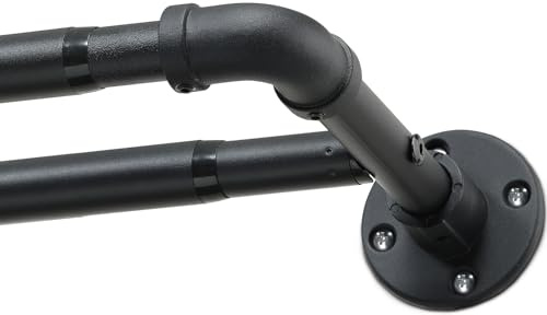 Double Curtain Rods for Windows 28 to 132 Inch Industrial 1 Inch Heavy Duty Dual Black Curtain Rods Set Adjustable Blackout Telescoping Double Wrap Around Curtain Rods for Indoor and Outdoor