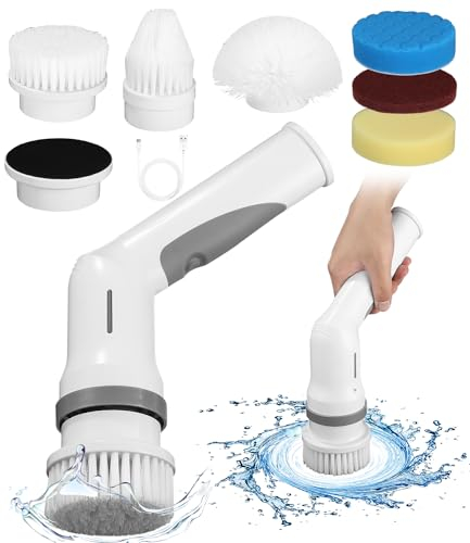 jutyum Cepillo Limpieza Hogar, Cepillo Electrico Limpieza Hogar con 6 Cabezas, 360 ° Rotación Inalámbrico Power Scrubber, 2000mA Cepillo Limpieza Electrico para Baño Suelo Azulejos Cocina Automóviles
