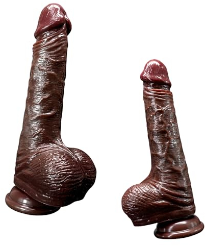 Kuaecr Zwei Layer Silikon Realistischer Dildo Bewegliches Vorhautvergnügen Analdildo mit Saugnapf und Echten Venen und Prallen Hoden Penis Nachbildung Sexspielzeug für Frau und Männer (L)