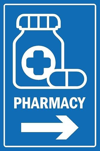 Pharmacy, arrow pointing right, informational sign - Self adhesive sticker (300mm x 200mm)