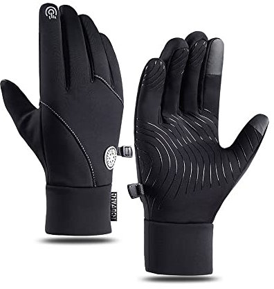 QKEPCY Fahrradhandschuhe Herren Damen Winter Touchscreen Winterhandschuhe Warm Radsporthandschuhe Wasserdicht Winddicht Thermohandschuhe rutschfeste und Stoßdämpfende MTB Handschuhe (L)