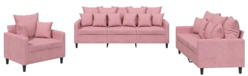 vidaXL Soffgrupp med dynor 3 delar rosa sammet