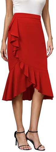 Missufe Jupe trapèze pour femme - Taille haute - Stretch - Coupe moulante - Style vintage - Style sirène, rouge, XL