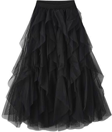 Kimily-UK Women's Tul Falda Elástica con Brazos Largos en Capas de Malla, Plisada Esponjosa Princesa Elegante para Fiesta Retro Maxi