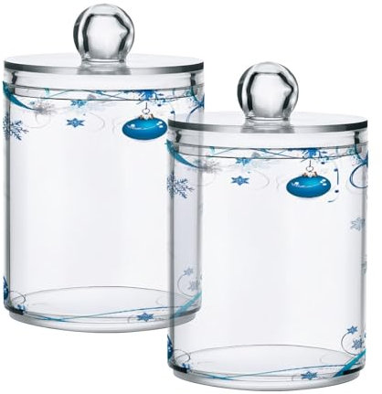 JUMBEAR Paquete de 2 soportes para bolas de Navidad de algodón acrílico Qtip, frasco de boticario, bolas de algodón de plástico, soporte para almohadillas de hisopo de algodón, cajas de almacenamiento