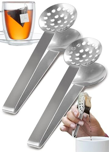Stainless Steel Tea Bag Squeezer Tongs, 2-Pack - Effective Tea Tool for Easy Extraction, Strainer and Solid Parts, Ideal for Loose Leaf and Bagged Tea, No More Burned Fingers, Perfect Gadget