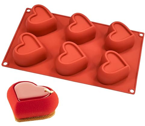 Hinapan Moule en silicone en forme de cœur avec 6 cavités 3D - Moule en silicone pour dessert, gâteau, mousse, cœur, savon fait à la main, moule à chocolat