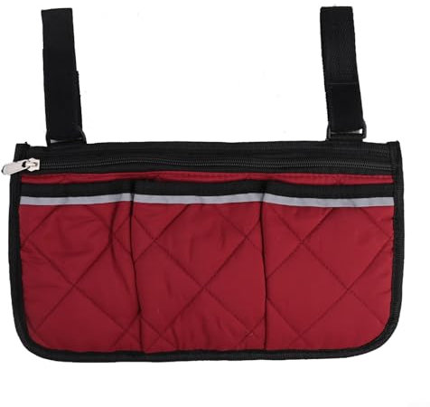 Niceminiwall Borsa laterale per sedia a rotelle, bracciolo con portabicchieri e striscia riflettente, uso di tessuto impermeabile per la maggior parte delle sedie a rotelle, deambulatori o