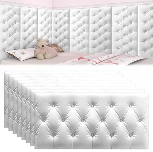 GHIBFBT Acolchado de pared 3D anticolisión, 8 cojines autoadhesivos de 11 mm de grosor, para decoración de guardería, paneles decorativos de espuma de PVC para cabecera de cama para niños, dormitorio