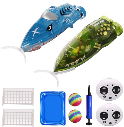 OBEST 2PCS Mini Barco Teledirigido, 2,4G RC Tiburón Barcos con LED Luces, Lancha Teledirigida Piscina Giro 360°, Juguete Agua Control Remoto Eléctric Niños en Piscina Verano, Regalo niños 5 a 12 Años