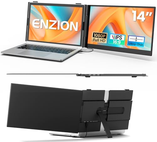 Extensión de pantalla para portátil, monitor portátil de 14 pulgadas FHD 1080p para ordenador portátil, ultra delgado y ligero, extensor de pantalla Plug & Play para portátiles de 13 a 17 pulgadas