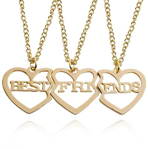 JRYXDS Bff Collana Per 3, Cuore Traforato Ricamo, Collana A Cuore Oro Dell'Amicizia Puzzle Catena Per Donne Migliori Amiche Regalo Simbolo Di Un Prezioso Legame A Tre