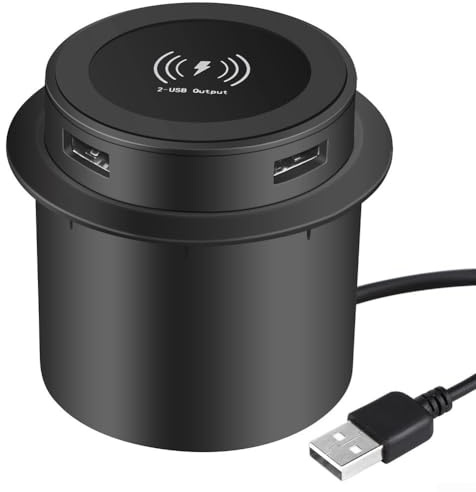 Inbyggd trådlös stationär laddare, inbyggd 15 W snabbladdning trådlös laddare, popup-USB-induktiv laddningsplatta med 2 USB-portar 5V/2A