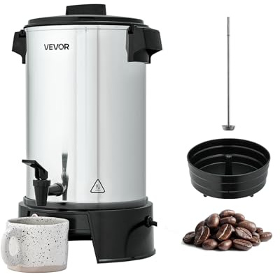VEVOR Percolateur à Café 6 L 40 Tasses, Distributeur de Boissons Chaudes avec Robinet Anti-goutte, Infusion Rapide, Contrôle Automatique de la Température, pour Restauration Bar Café Restaurant