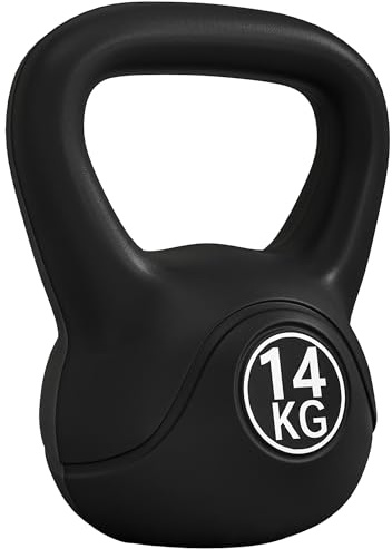 HOMCOM Kettlebell 14 kg, haltère avec poignée ergonomique, haltère à boule, musculation, entraînement, pour fitness, gym, noir
