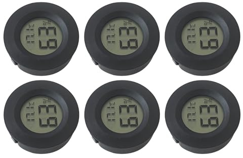 [2026 New] 6Pcs Mini Hygrometer Digital Thermometer Humidity Meter, Hygrometer Thermometers Indoor/Outdoor Humidity Monitor Reptile Thermometer for Greenhouse Garden Cellar (Round, Black)