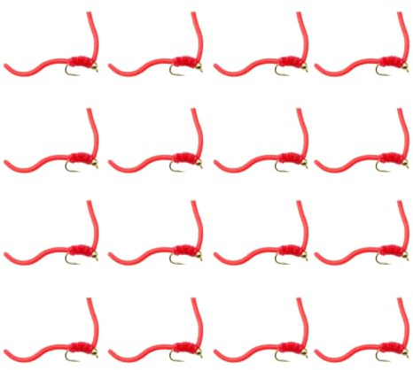 Squirmy Worm fiskefluga, set med 16 mjukt silikonbete för öring | S-kurva rörelse, kolfiberstålkrokar, sortiment av ljusa färger, förvaringslåda ingår, mjuk och motståndskraftig