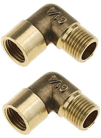 YINETTECH 2 conectores de línea de aire en ángulo recto, 1/4 BSP macho a hembra, para compresores hidráulicos de aire, agua, aceite, tubo, latón