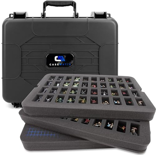 CASEMATIX Hard Shell Miniature Carrying Case - 80 Slot Figurine Miniature Storage Case with Customizable Foam Layer for Large Miniatures Compatible with Warhammer 40k, DnD & More!