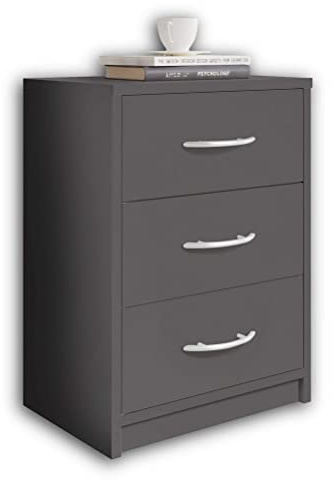 Stella Trading PEPE Nachttisch Graphit - Schlichter Nachtschrank mit drei Schubladen passend zu jedem Bett & Schlafzimmer - 39 x 54 x 28 cm (B/H/T)