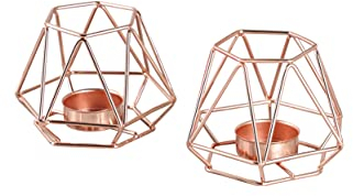 ECHTWERK Set di 2 portacandele/portacandele Vintage Small, edizione rame, design geometrico, portacandele votivi per soggiorno/camera da letto/sala da pranzo, decorazione tavola nuziale