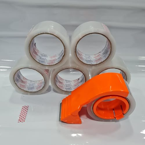 TAHA 1X Heavy Duty Adjustable Box Packing Tape Gun Dispenser 50mm & 6X Clear Tape