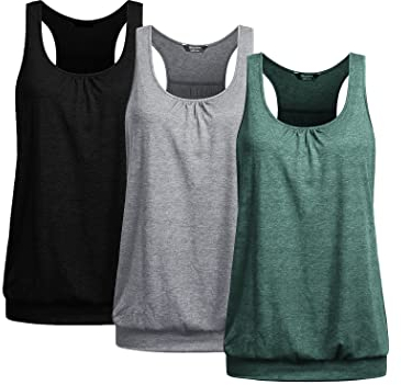 UNibelle Tank Top Damen Yoga Shirt Top Sport Tanktop Ärmellos Racerback Fitness Oberteil Training 3er Pack, 3er Pack_ Schwarz/Hellgrau/Flaschengrün, L