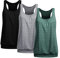 UNibelle Tank Top Damen Yoga Shirt Top Sport Tanktop Ärmellos Racerback Fitness Oberteil Training 3er Pack, 3er Pack_ Schwarz/Hellgrau/Flaschengrün, L