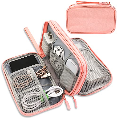 Teskyer Kabel Organizer Tasche, Universal Travel Kabeltasche, Wasserdichte Multifunktional Reisezubehör, Urlaub Must Haves Kabeltasche für Ladegerät, Handy, Powerbank, Festplatten, 21 x 12.5 cm (Rosa)