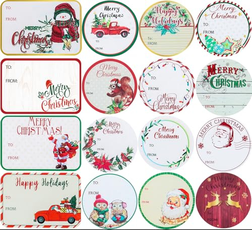 Christmas Labels Stickers-POPGIFTU 144PCS Name Tags, Self Adhesive Christmas Label, Xmas to from Xmas Decorative Stickers Name Tag Label, Holiday Presents Labels(36 Designs)