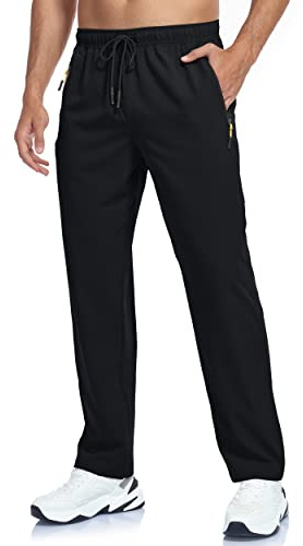 Sweatpants for Men Mens Athletic Workout Pants with Zipper Pockets Exercise Elastic Waist Summer Breathable Quick Dry Fit Jogging Pants for Men Black L