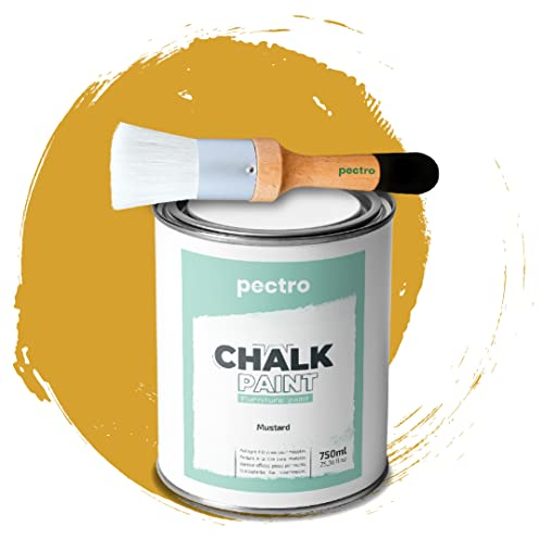 PECTRO Chalk Paint for Furniture 750ml + special Wood Brush Pack - Furniture Paint without sanding - Wood Piant - Effect Chalk Colors (MUSTARD)