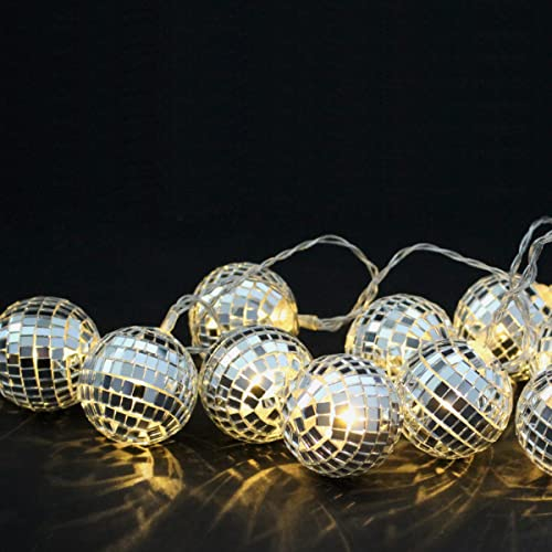 SATISFIRE LED Discokugel Lichterkette 10 kleine Spiegelkugel für Deine Party Feier Geburtstag Silvester L: 1,35m leuchtende Mini Discokugeln Batteriebetrieb