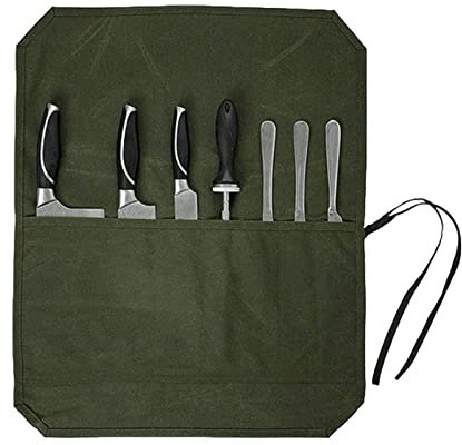 Rianpesn Bolsa Enrollable para Cuchillos | Lona Encerada,Bolsa Rollo Cuchillos Chef Lona Duradera con 7 Ranuras, Estuche Lona para Cuchillos con una Correa Hombro