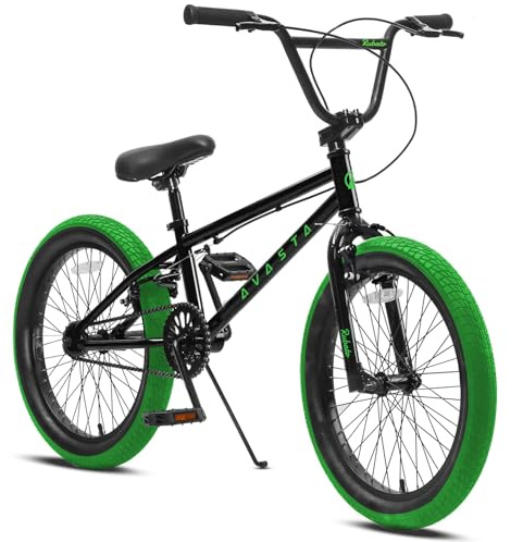 AVASTA 18 Inch Big Kids Bike Freestyle BMX Bicycle for Age 5 6 7 8 Years Old Boys Girls and Beginners, Black & Green