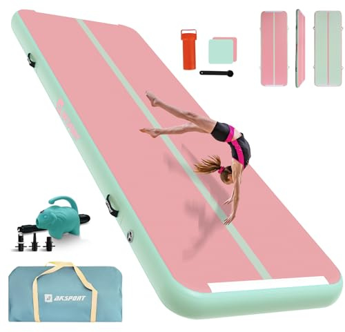AKSPORT Inflatable Gymnatsics Mat Tumble Track 10ft 13ft 16ft 20ft 23ft Air Tumbling Mat with Air Pump for Home Use/Training/Cheerleading/Yoga
