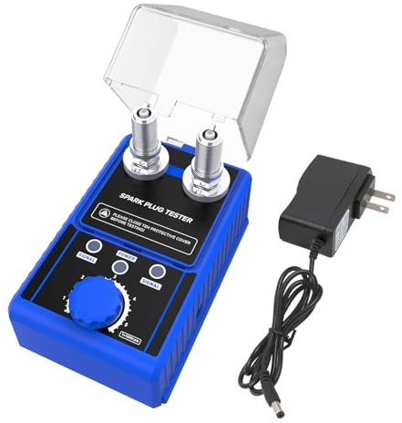 MOTOCOCHE 220V Doppelloch Kfz Zündkerzen Tester, Auto-Zündkerzentester für 12V Benzin-Fahrzeuge, 0-6000rpm Einstellbare Frequenz, Zündkerzen-Analysator Detektor für 12mm Zündkerzen- Blau