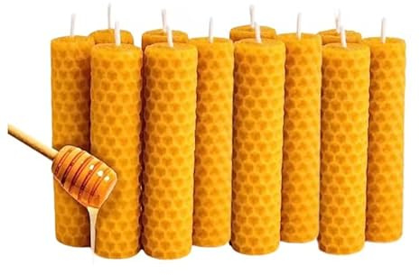 Confezione da 12 candele in cera d'api naturale - [Avvento e Natale] | Dimensioni 2 x 10 cm | 100% ecologiche e aromatiche