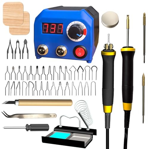 FIRElood LH55-T2-NS2 Holzverbrennungsset, Brandmalerei-Holzverbrennungswerkzeug-Set mit Brandmalerei-Maschine, 33 Drahtspitzen, 2 Holzverbrennungsstifte, einstellbare Temperatur 250–700 ℃