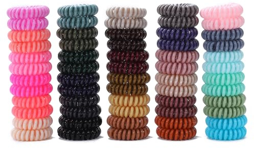 ETANEAR Spiral Hair Ties, 60-Pc Elegant Hair Scrunchies Elastic Hair Ties for Women's Hair Comfortable, Non-Slip, No Damage Perfect for Various Occasions/Styles, Ideal Gift for Girls, Kids
