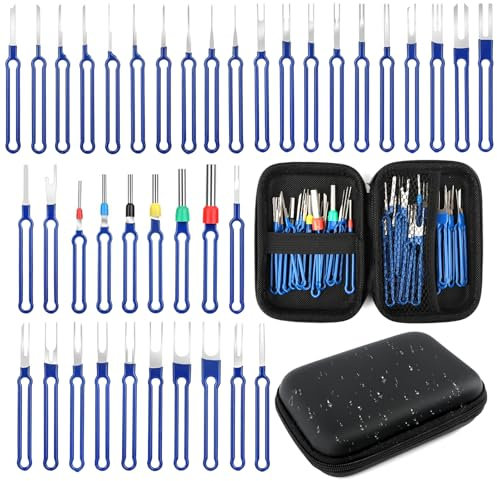 TNOMSNO 39 Stück Terminal Entfernung Auspinwerkzeug, Auto Entriegelungswerkzeug Set Auspinwerkzeug Kfz Entriegelungswerkzeug Auto Kabel Stecker Terminal Entfernung Werkzeugsatz mit Box