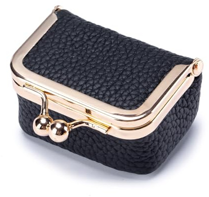 SHINROAD Caja de almacenamiento para anillos, monedas, de piel sintética, con cierre de clip dorado, organizador compacto para pendientes, anillos, collares, retro, maletín de viaje, Negro , S